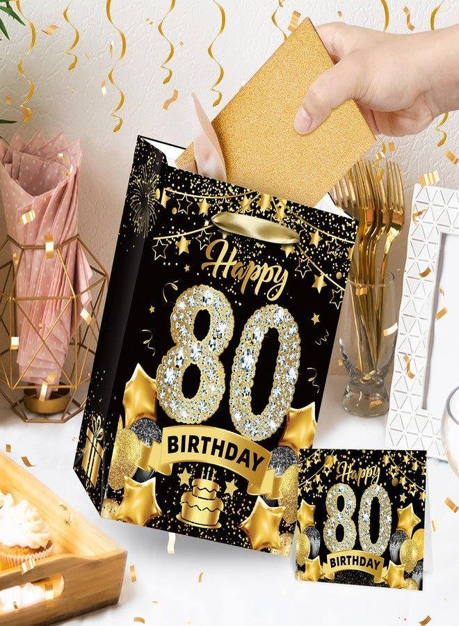 Yoirrat Black Gold 80th Birthday Gift Bag - Gold & Black Wrap Bags with Tissue Paper & Card - Candy Wrapping Bags for Men, Women & Christmas - Image 4